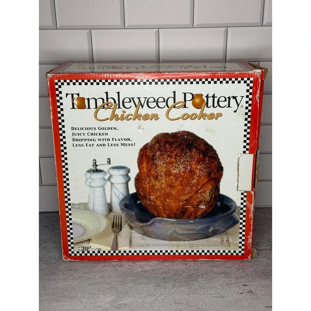 Tumbleweed Pottery Ceramic Chicken Cooker Vertical Roaster Seafoam Green Blue